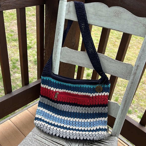 The Sak 4th of July Red White Blue Crochet Crossbody Purse Handbag Macrame - Picture 2 of 10
